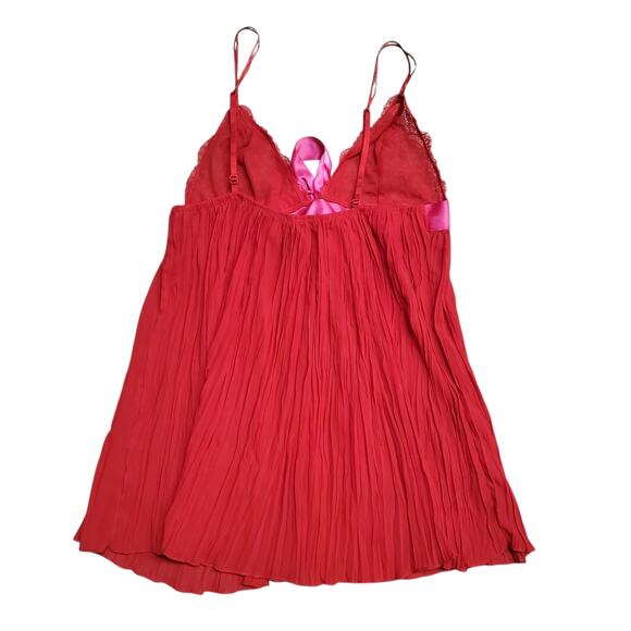 Victoria's Secret Babydoll Slip Dress Red Pleated Pink Bow - Size Large - Picture 3 of 5
